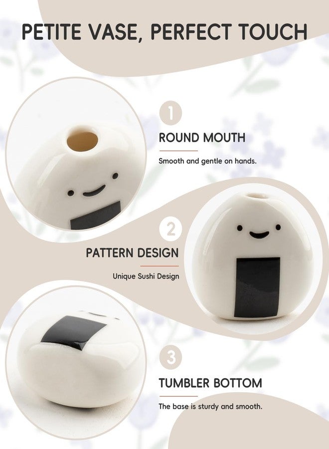 RGBDOT 6 PCS Cute Handmade Ceramic Mini Vases - Japanese Onigiri Rice Ball Design for Dried Flowers and Small Stems, Adorable Mini Table Decor, Unique Japanese Craft Gift - Image 4